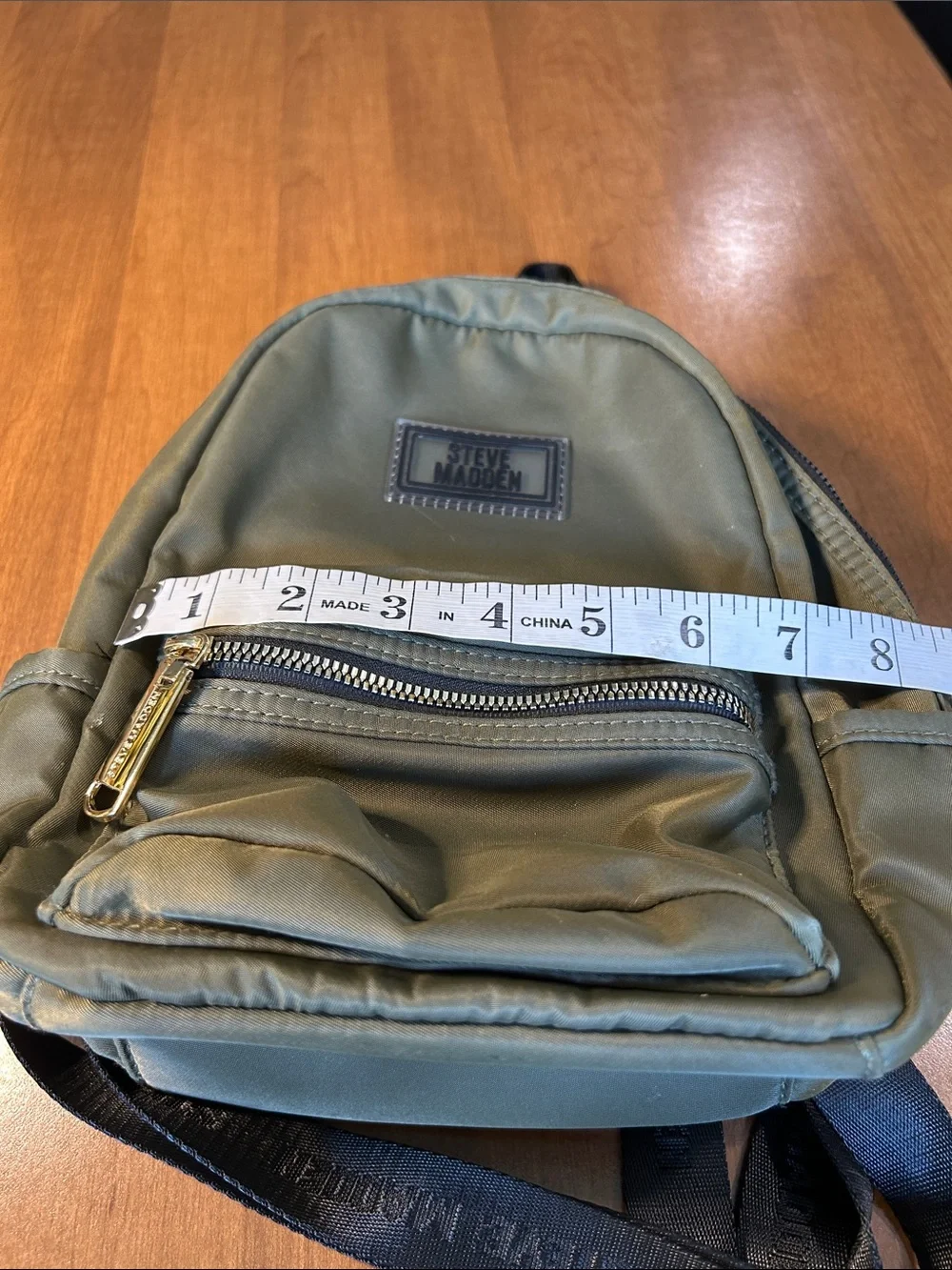 Steve Madden Olive Mini Backpack with Gold Hardware